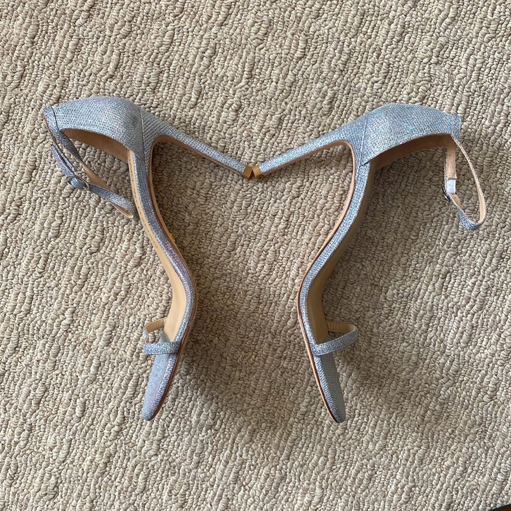 Stuart Weitzman Embellished Silver Sparkle Shimmer Nudistsong Sandals 120 sz 10 - Picture 5 of 11